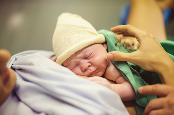 Newborn baby in the hospital, In the hands of the mother
