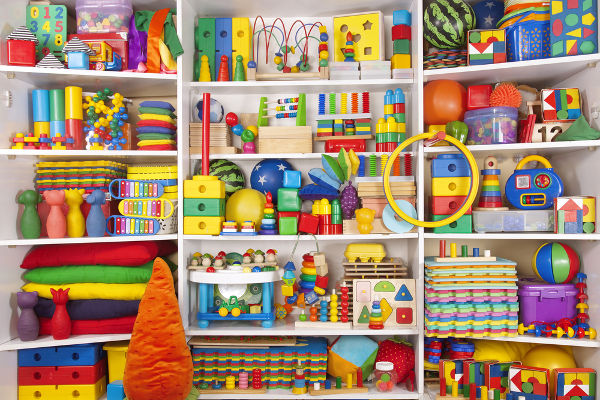 Toys_Shelf with many colored toys
