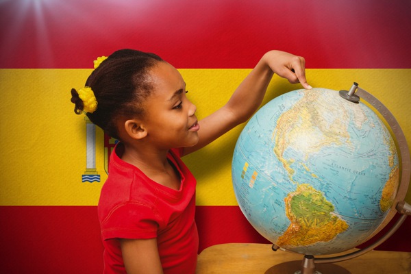 Child Spain flag world map