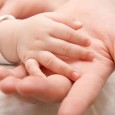 The hand of the child gently lays in a hand of mother