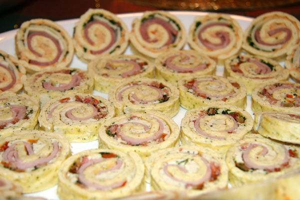 holiday or party appetizer of pin wheels