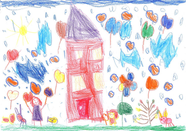 A child's drawing of a house