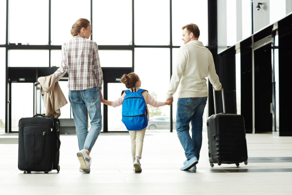 family with child at the airport