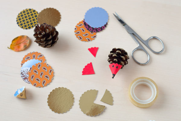 Pinecone hedgehogs with paper noses