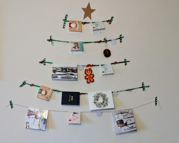 Christmas Card tree made from string and washi tape