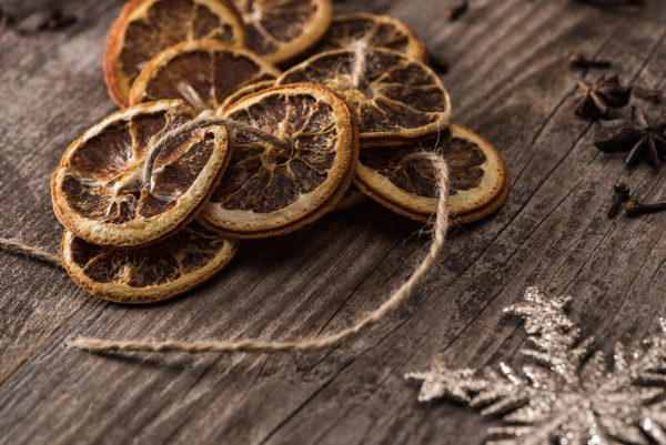 Dried orange slices on a string for Christmas
