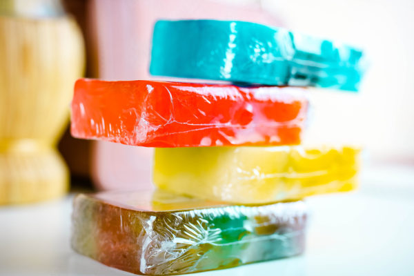 Stack of colourful handmade soaps
