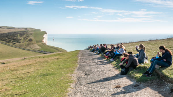 Students on a field trip to the South Downs